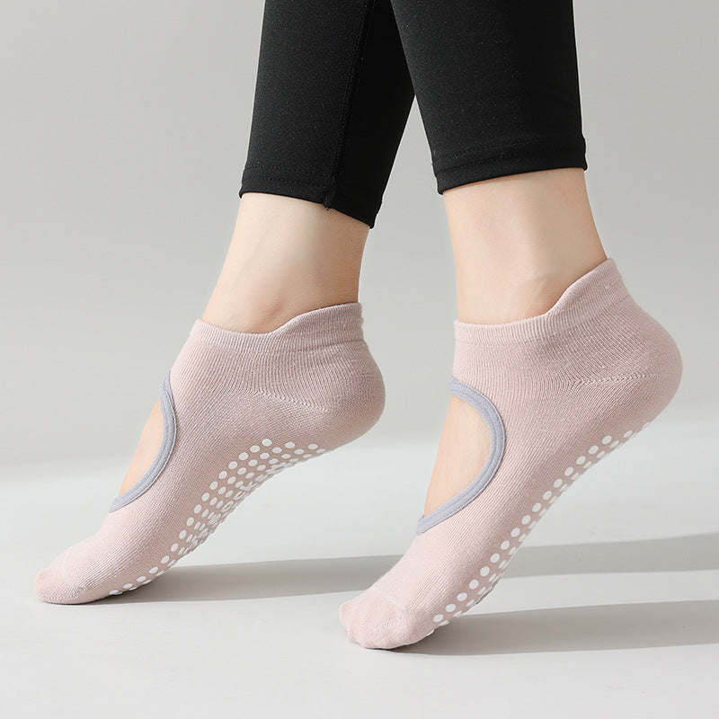 Non-Slip Backless Yoga Socks for Women, Open-Heel Pilates Socks, Breathable Cotton Grip Socks for Barre, Dance & Home Workouts