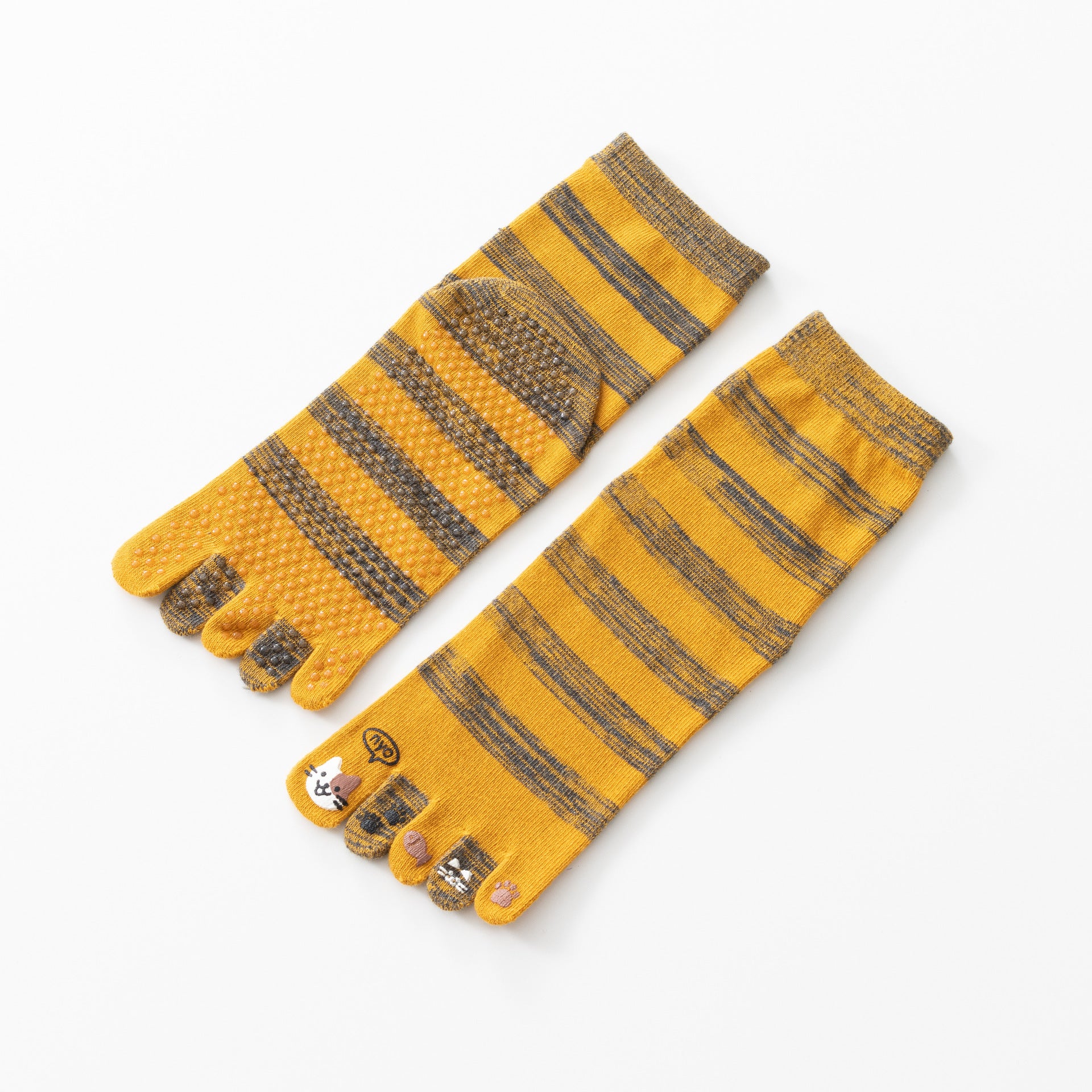 Women Striped Five-Toe Non-Slip Pilates Yoga Calf Socks