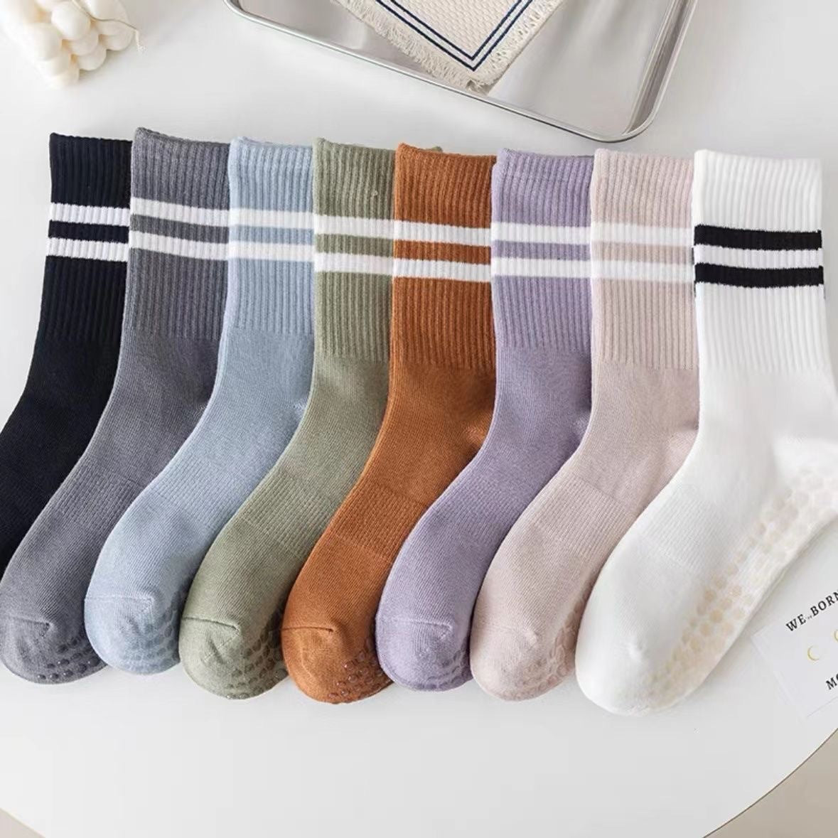 Non-Slip Yoga Socks for Women & Men, Mid-Calf Grip Socks for Pilates, Dance, Trampoline & Home Workouts