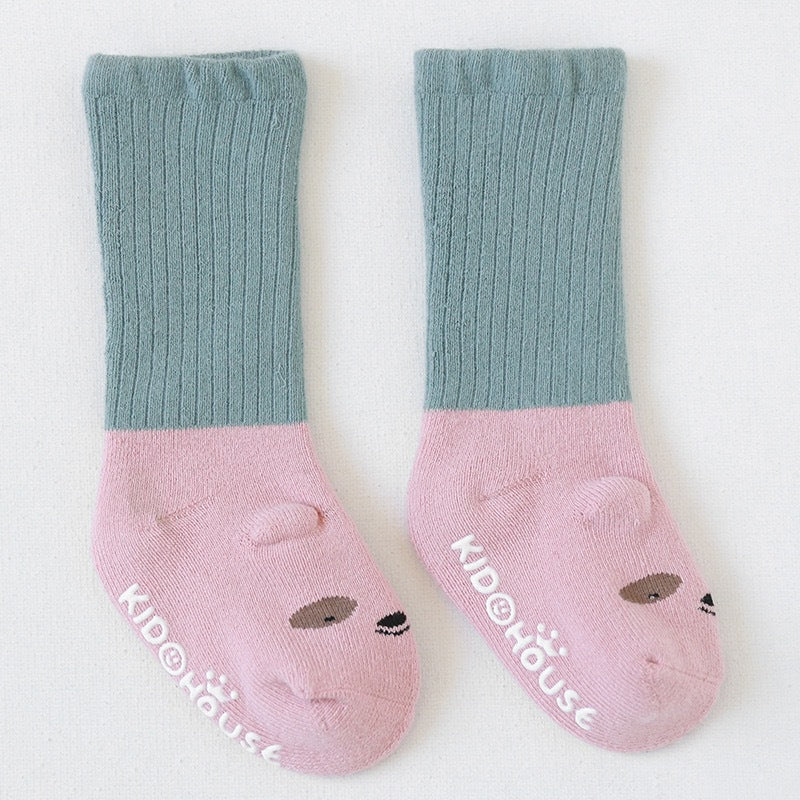 Cute Cartoon Non-Slip Baby Socks, Cotton Mid-Calf Toddler Socks for 0-6 Months