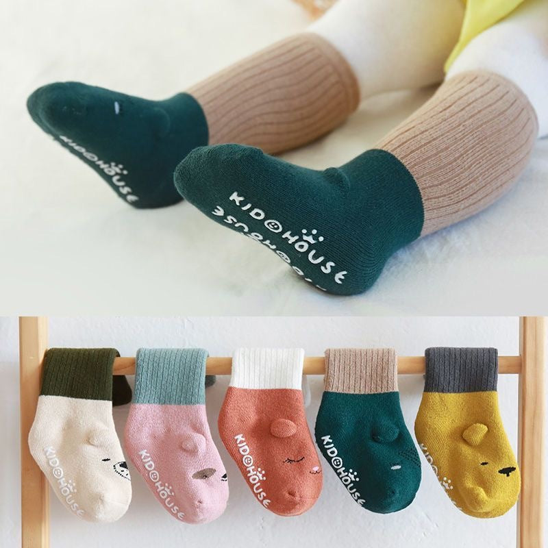 Cute Cartoon Non-Slip Baby Socks, Cotton Mid-Calf Toddler Socks for 0-6 Months