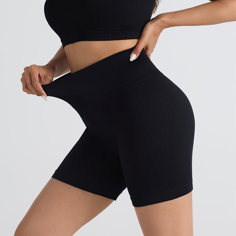 Threaded high waist seamless hip-lifting yoga shorts three-point anti-exposure sports fitness shorts peach hips without embarrassing lines
