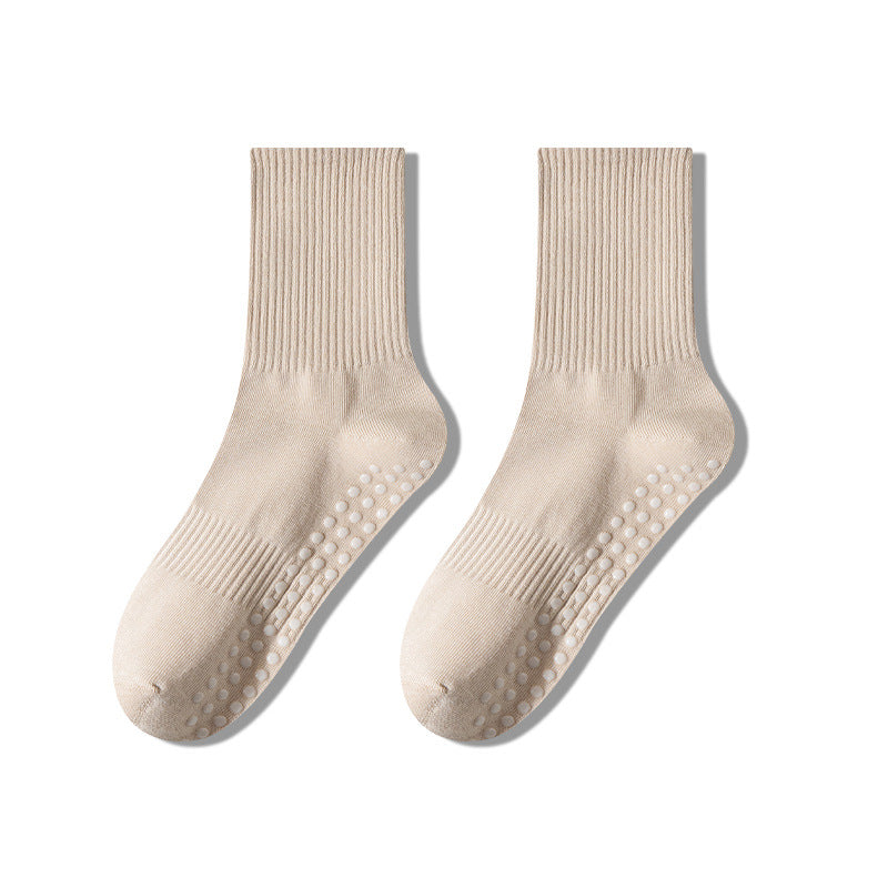 Non-Slip Mid-Calf Yoga Socks for Women, 200N Cotton Pilates Socks, Breathable Sweat-Absorbent Sports Socks