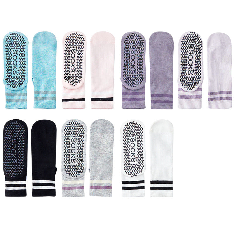 Non-Slip Yoga Socks for Women, Striped Grip Pilates Socks, Breathable Cotton Athletic Socks for Barre, Dance & Home Workouts