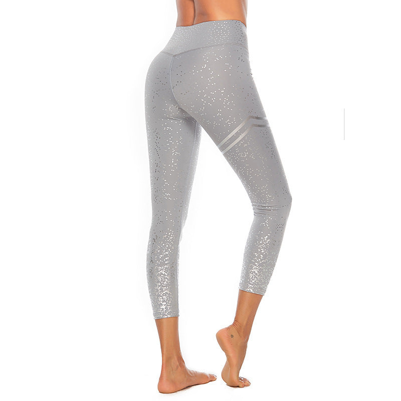New High Waist Elastic Bronzing Printed Yoga Pants Fitness Hip Lifting Slim Sports Leggings Women