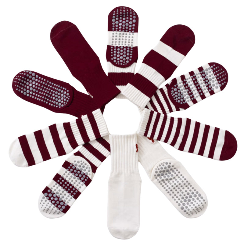 Chic Striped Yoga Socks with Bow Embroidery | Non-Slip Pilates & Dance Socks