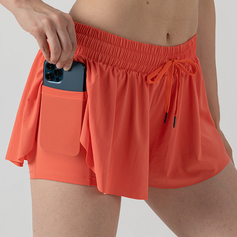 Loose Running Fitness Shorts Skirt Pocket Fake Two-Piece Yoga Three-Piece Pants Tennis Breathable Quick-Drying Beach Pants