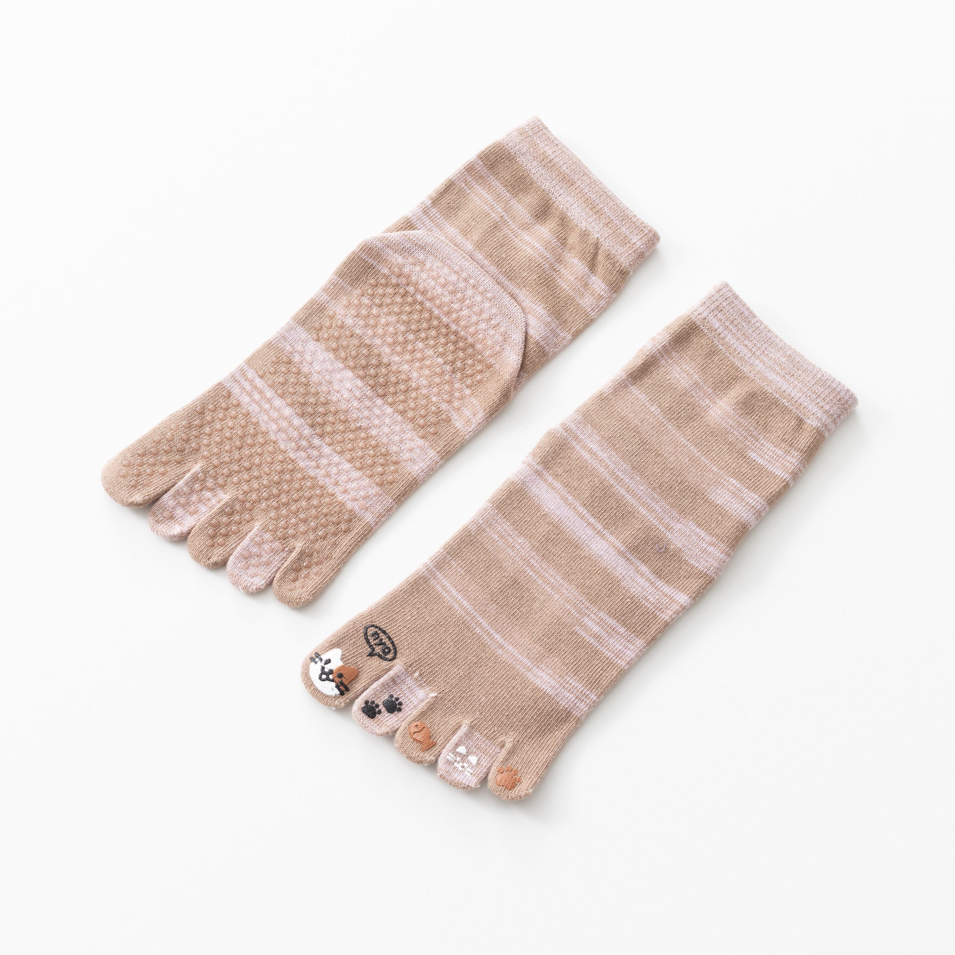 Women Striped Five-Toe Non-Slip Pilates Yoga Calf Socks