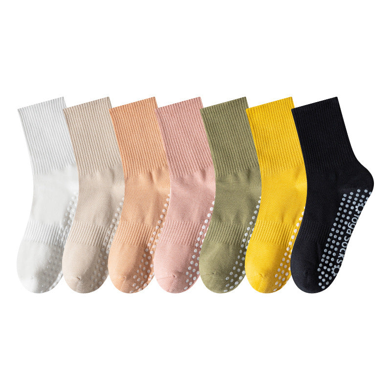 Non-Slip Mid-Calf Yoga Socks for Women, 200N Cotton Pilates Socks, Breathable Sweat-Absorbent Sports Socks