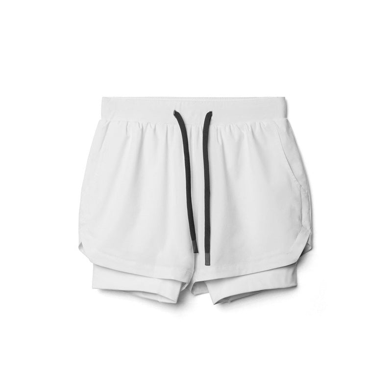 Crazy Muscle Men's Running Shorts Double Fake Two-Piece Sports Fitness Breathable Basketball Training American Jogging Pants