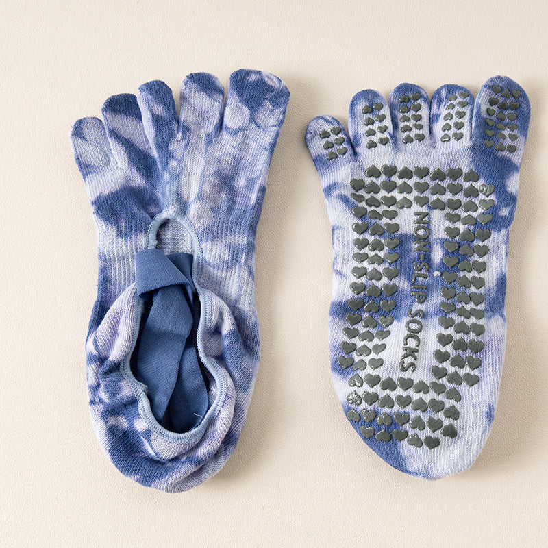 Tie-Dye Five-Toe Yoga Socks for Women | Non-Slip Grip Pilates Socks, Breathable Cotton Short Socks for Dance & Home Workouts